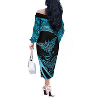 New Zealand Stingray Off The Shoulder Long Sleeve Dress Aotearoa Whai With Maori Paua Shell LT14 - Polynesian Pride