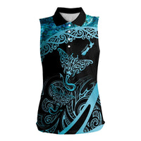 New Zealand Stingray Women Sleeveless Polo Shirt Aotearoa Whai With Maori Paua Shell LT14 Female Turquoise - Polynesian Pride