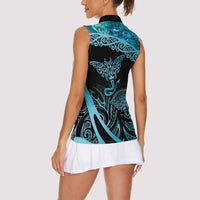 New Zealand Stingray Women Sleeveless Polo Shirt Aotearoa Whai With Maori Paua Shell LT14 - Polynesian Pride