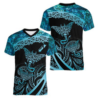 New Zealand Stingray Women V-Neck T-Shirt Aotearoa Whai With Maori Paua Shell LT14 - Polynesian Pride