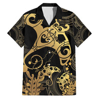 Black And Gold Aotearoa Whai Family Matching Mermaid Dress and Hawaiian Shirt NZ Stingrays Maori Curves Style LT14 Dad's Shirt - Short Sleeve Gold - Polynesian Pride