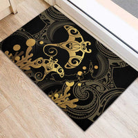 Black And Gold Aotearoa Whai Rubber Doormat NZ Stingrays Maori Curves Style