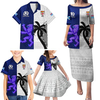 Fiji And Scotland Rugby Family Matching Puletasi Dress and Hawaiian Shirt Fijian Tapa Pattern With Thistle LT14 - Polynesian Pride