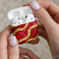 Red Palaka Hawaii Mele Kalikimaka AirPods Case Ohia Lehua Monstera Puakenikeni Lei LT14 - Polynesian Pride