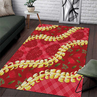 Red Palaka Hawaii Mele Kalikimaka Area Rug Ohia Lehua Monstera Puakenikeni Lei LT14 Red - Polynesian Pride