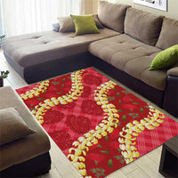Red Palaka Hawaii Mele Kalikimaka Area Rug Ohia Lehua Monstera Puakenikeni Lei LT14 - Polynesian Pride