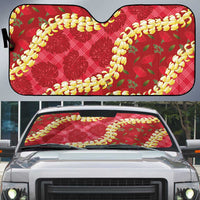 Red Palaka Hawaii Mele Kalikimaka Auto Sun Shade Ohia Lehua Monstera Puakenikeni Lei LT14 Red - Polynesian Pride