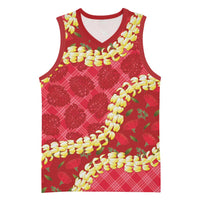 Red Palaka Hawaii Mele Kalikimaka Basketball Jersey Ohia Lehua Monstera Puakenikeni Lei LT14 Unisex Red - Polynesian Pride