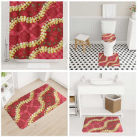 Red Palaka Hawaii Mele Kalikimaka Bathroom Set Ohia Lehua Monstera Puakenikeni Lei LT14 - Polynesian Pride