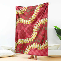 Red Palaka Hawaii Mele Kalikimaka Blanket Ohia Lehua Monstera Puakenikeni Lei LT14 - Polynesian Pride