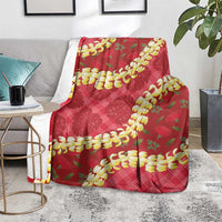 Red Palaka Hawaii Mele Kalikimaka Blanket Ohia Lehua Monstera Puakenikeni Lei LT14 - Polynesian Pride