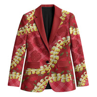 Red Palaka Hawaii Mele Kalikimaka Blazer Ohia Lehua Monstera Puakenikeni Lei LT14 Unisex Red - Polynesian Pride