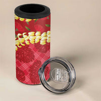 Red Palaka Hawaii Mele Kalikimaka 4 in 1 Can Cooler Tumbler Ohia Lehua Monstera Puakenikeni Lei LT14 - Polynesian Pride