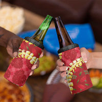 Red Palaka Hawaii Mele Kalikimaka 4 in 1 Can Cooler Tumbler Ohia Lehua Monstera Puakenikeni Lei LT14 - Polynesian Pride
