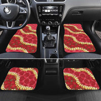 Red Palaka Hawaii Mele Kalikimaka Car Mats Ohia Lehua Monstera Puakenikeni Lei LT14 Set 4pcs Red - Polynesian Pride