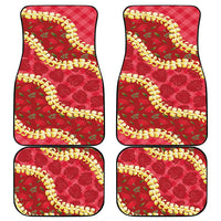 Red Palaka Hawaii Mele Kalikimaka Car Mats Ohia Lehua Monstera Puakenikeni Lei LT14 - Polynesian Pride