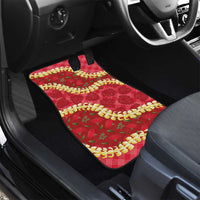 Red Palaka Hawaii Mele Kalikimaka Car Mats Ohia Lehua Monstera Puakenikeni Lei LT14 - Polynesian Pride