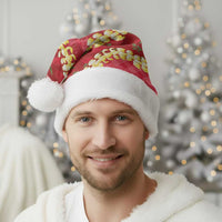 Red Palaka Hawaii Mele Kalikimaka Christmas Santa Hat Ohia Lehua Monstera Puakenikeni Lei LT14 - Polynesian Pride