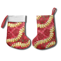 Red Palaka Hawaii Mele Kalikimaka Christmas Stocking Ohia Lehua Monstera Puakenikeni Lei LT14 - Polynesian Pride
