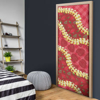 Red Palaka Hawaii Mele Kalikimaka Door Cover Ohia Lehua Monstera Puakenikeni Lei LT14 - Polynesian Pride
