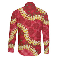 Red Palaka Hawaii Mele Kalikimaka Family Matching Off Shoulder Short Dress and Hawaiian Shirt Ohia Lehua Monstera Puakenikeni Lei LT14 - Polynesian Pride
