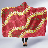 Red Palaka Hawaii Mele Kalikimaka Hooded Blanket Ohia Lehua Monstera Puakenikeni Lei LT14 One Size Red - Polynesian Pride