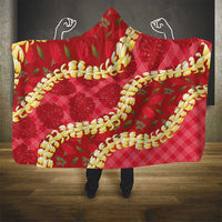 Red Palaka Hawaii Mele Kalikimaka Hooded Blanket Ohia Lehua Monstera Puakenikeni Lei LT14 - Polynesian Pride