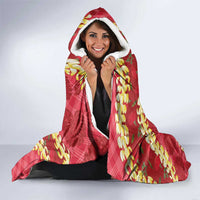 Red Palaka Hawaii Mele Kalikimaka Hooded Blanket Ohia Lehua Monstera Puakenikeni Lei LT14 - Polynesian Pride