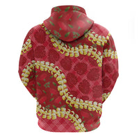 Red Palaka Hawaii Mele Kalikimaka Hoodie Ohia Lehua Monstera Puakenikeni Lei LT14 - Polynesian Pride