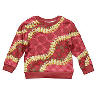 Red Palaka Hawaii Mele Kalikimaka Kid Ugly Christmas Sweater Ohia Lehua Monstera Puakenikeni Lei LT14 Kid Red - Polynesian Pride