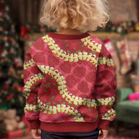 Red Palaka Hawaii Mele Kalikimaka Kid Ugly Christmas Sweater Ohia Lehua Monstera Puakenikeni Lei LT14 - Polynesian Pride