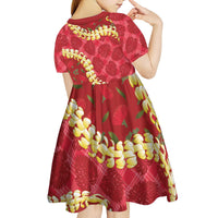 Red Palaka Hawaii Mele Kalikimaka Kid Short Sleeve Dress Ohia Lehua Monstera Puakenikeni Lei LT14 - Polynesian Pride