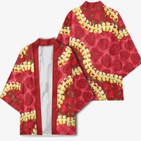 Red Palaka Hawaii Mele Kalikimaka Kimono Ohia Lehua Monstera Puakenikeni Lei LT14 - Polynesian Pride