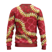 Red Palaka Hawaii Mele Kalikimaka Ugly Christmas Sweater Ohia Lehua Monstera Puakenikeni Lei LT14 - Polynesian Pride