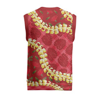 Red Palaka Hawaii Mele Kalikimaka Christmas Knitted V-Neck Vest Ohia Lehua Monstera Puakenikeni Lei LT14 - Polynesian Pride