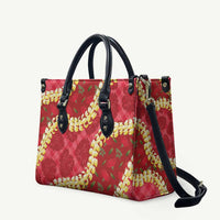 Red Palaka Hawaii Mele Kalikimaka Leather Bag Ohia Lehua Monstera Puakenikeni Lei LT14 Red - Polynesian Pride