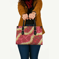 Red Palaka Hawaii Mele Kalikimaka Leather Bag Ohia Lehua Monstera Puakenikeni Lei LT14 - Polynesian Pride