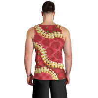 Red Palaka Hawaii Mele Kalikimaka Men Tank Top Ohia Lehua Monstera Puakenikeni Lei LT14 - Polynesian Pride