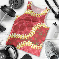 Red Palaka Hawaii Mele Kalikimaka Men Tank Top Ohia Lehua Monstera Puakenikeni Lei LT14 - Polynesian Pride