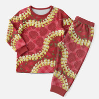 Red Palaka Hawaii Mele Kalikimaka Christmas Pajama Set Ohia Lehua Monstera Puakenikeni Lei LT14 Men Red - Polynesian Pride