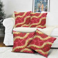 Red Palaka Hawaii Mele Kalikimaka Pillow Cover Ohia Lehua Monstera Puakenikeni Lei LT14 - Polynesian Pride
