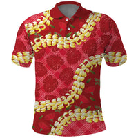 Red Palaka Hawaii Mele Kalikimaka Polo Shirt Ohia Lehua Monstera Puakenikeni Lei LT14 Red - Polynesian Pride