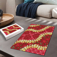 Red Palaka Hawaii Mele Kalikimaka Puzzle Ohia Lehua Monstera Puakenikeni Lei LT14 - Polynesian Pride
