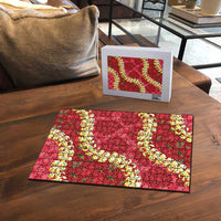 Red Palaka Hawaii Mele Kalikimaka Puzzle Ohia Lehua Monstera Puakenikeni Lei LT14 - Polynesian Pride
