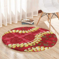 Red Palaka Hawaii Mele Kalikimaka Round Carpet Ohia Lehua Monstera Puakenikeni Lei LT14 - Polynesian Pride