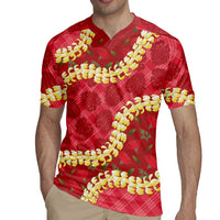 Red Palaka Hawaii Mele Kalikimaka Rugby Jersey Ohia Lehua Monstera Puakenikeni Lei LT14 - Polynesian Pride