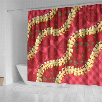 Red Palaka Hawaii Mele Kalikimaka Shower Curtain Ohia Lehua Monstera Puakenikeni Lei LT14 - Polynesian Pride
