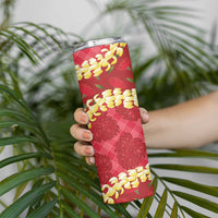 Red Palaka Hawaii Mele Kalikimaka Skinny Tumbler Ohia Lehua Monstera Puakenikeni Lei LT14 - Polynesian Pride