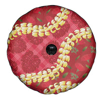 Red Palaka Hawaii Mele Kalikimaka Spare Tire Cover Ohia Lehua Monstera Puakenikeni Lei LT14 - Polynesian Pride