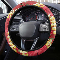 Red Palaka Hawaii Mele Kalikimaka Steering Wheel Cover Ohia Lehua Monstera Puakenikeni Lei LT14 - Polynesian Pride